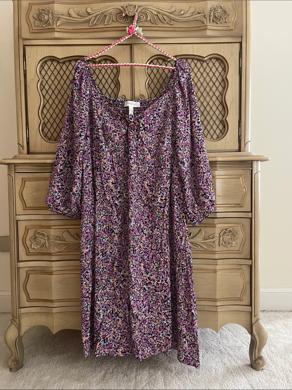 Addition Elle Purple Floral Midi Swing Dress